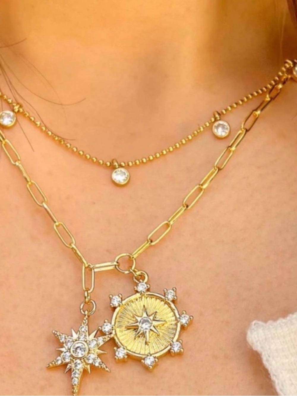 NWT Jennifer Miller 14k Gold Plated Starburst Charm Pendant Necklace